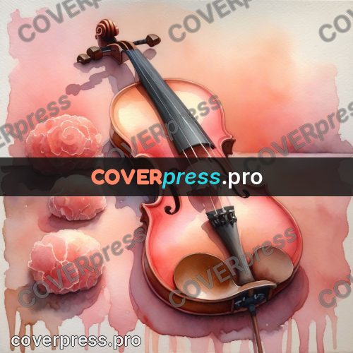 Watercolor illustration: violin on a pink ground