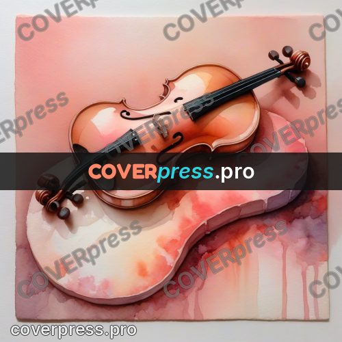 Watercolor illustration: violin on a pink ground