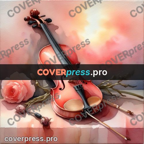 Watercolor illustration: violin on a pink ground