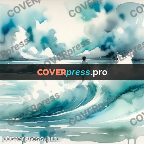 Watercolor illustration: turquoise waves with white foam
