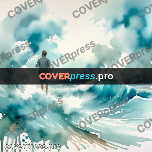 Watercolor illustration: turquoise waves with white foam