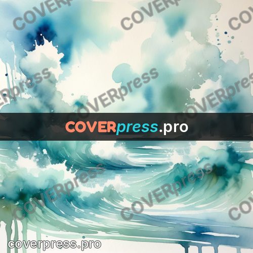 Watercolor illustration: turquoise waves with white foam