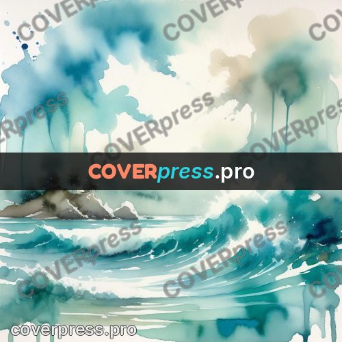 Watercolor illustration: turquoise waves with white foam