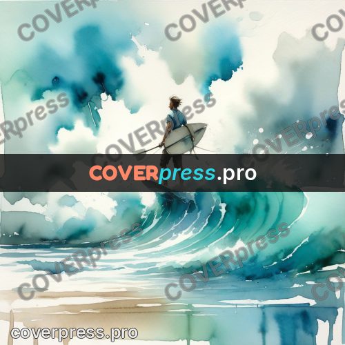 Watercolor illustration: turquoise waves with white foam