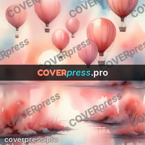 Watercolor illustration: hot air balloons over water