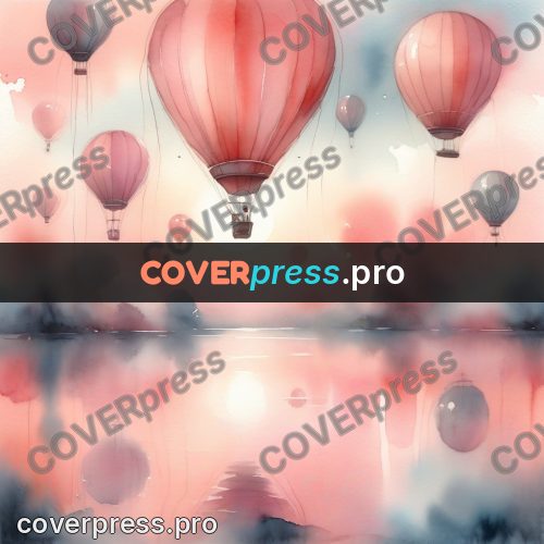 Watercolor illustration: hot air balloons over water