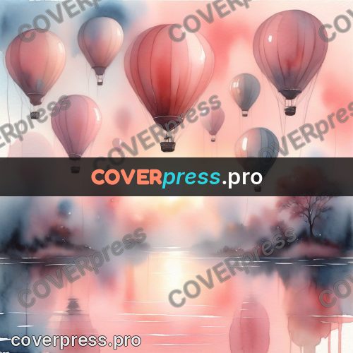 Watercolor illustration: hot air balloons over water