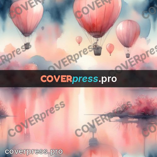 Watercolor illustration: hot air balloons over water