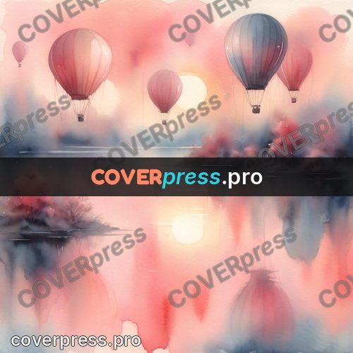 Watercolor illustration: hot air balloons over water