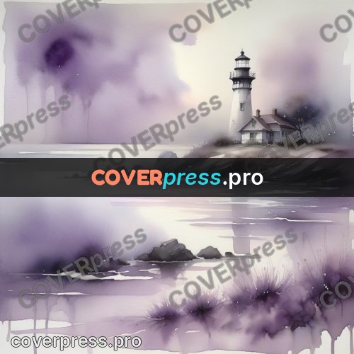 Watercolor illustration: lighthouse on a rocky shore