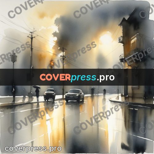 Watercolor illustration: wet street with cars