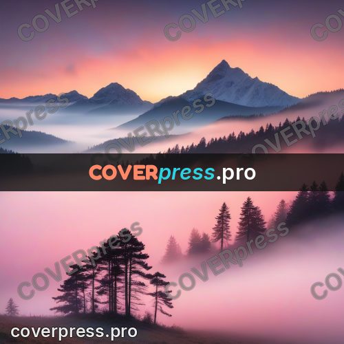 Watercolor illustration: mountains in pink mist