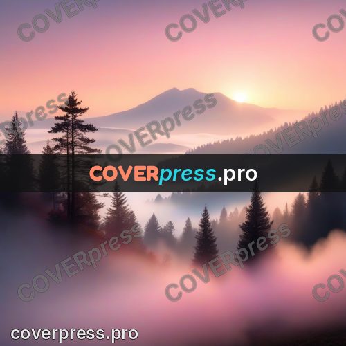 Watercolor illustration: mountains in pink mist
