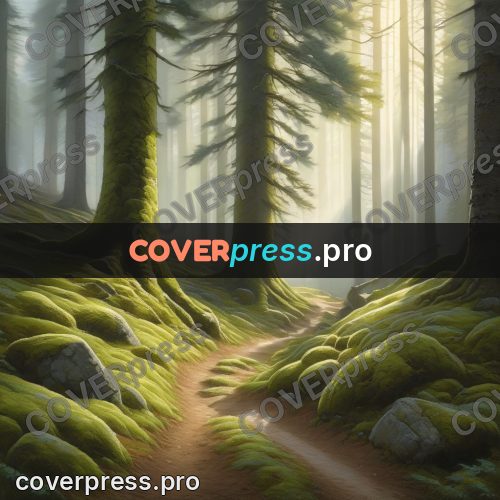 Watercolor illustration: path in a mossy forest