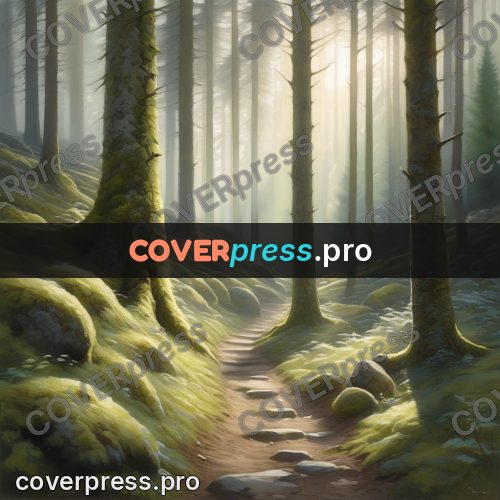 Watercolor illustration: path in a mossy forest