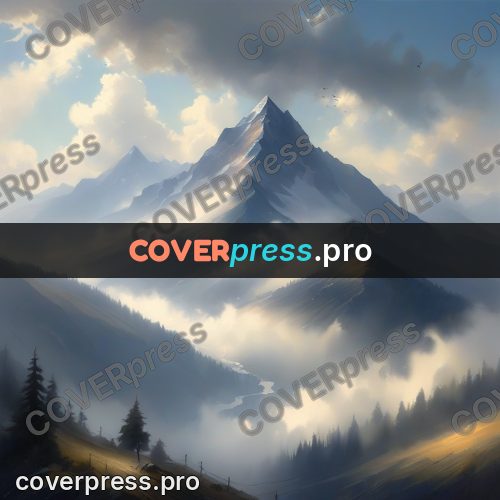 Watercolor illustration: mountain peak in the clouds