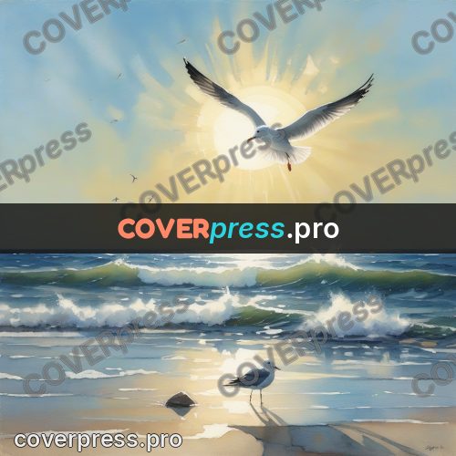 Watercolor illustration: seagull over the surf