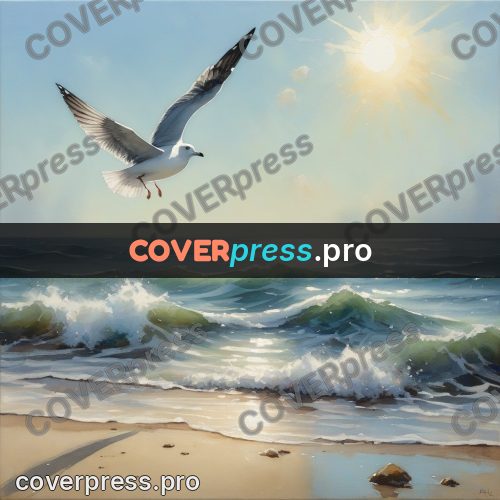 Watercolor illustration: seagull over the surf