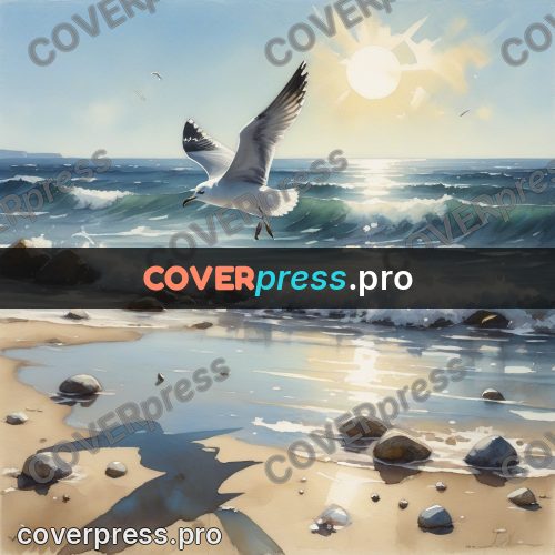 Watercolor illustration: seagull over the surf