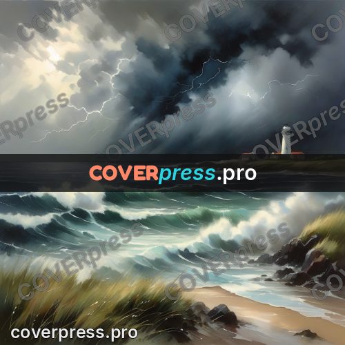 Watercolor illustration: storm over the sea