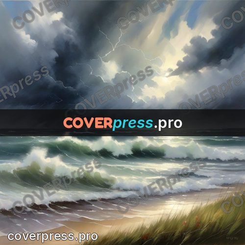 Watercolor illustration: storm over the sea