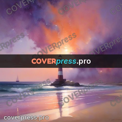 Watercolor illustration: sunset over the sea shore