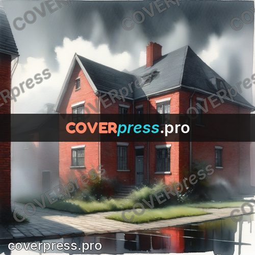 Watercolor illustration: red brick houses