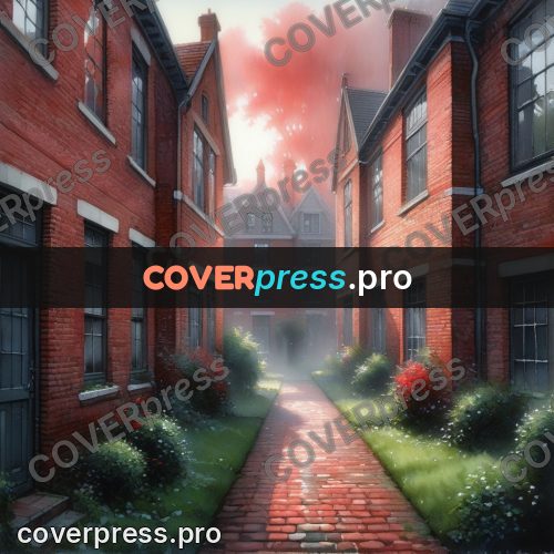 Watercolor illustration: red brick houses