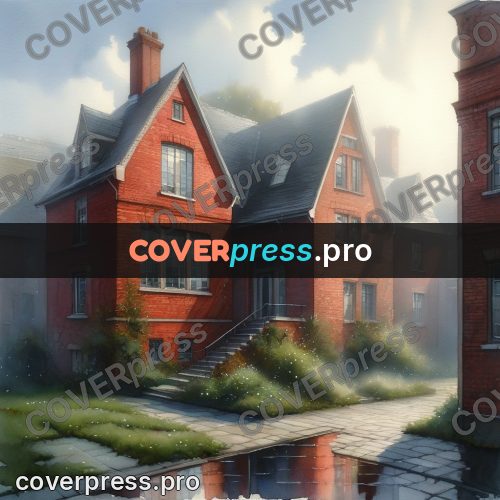Watercolor illustration: red brick houses