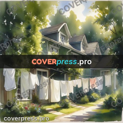Watercolor illustration: houses under tall trees