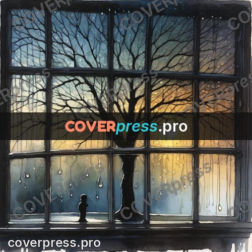 Watercolor illustration: raindrops on an old window
