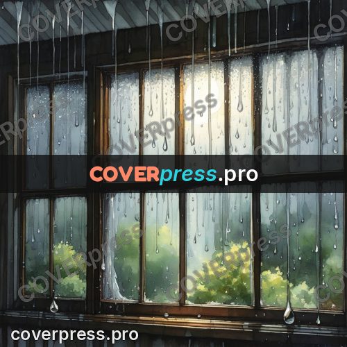 Watercolor illustration: raindrops on an old window