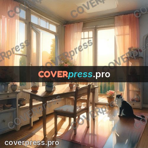 Watercolor illustration: room with a window at sunset