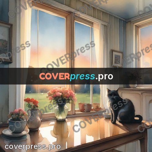 Watercolor illustration: room with a window at sunset