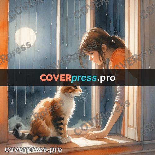 Watercolor illustration: girl at a rainy window