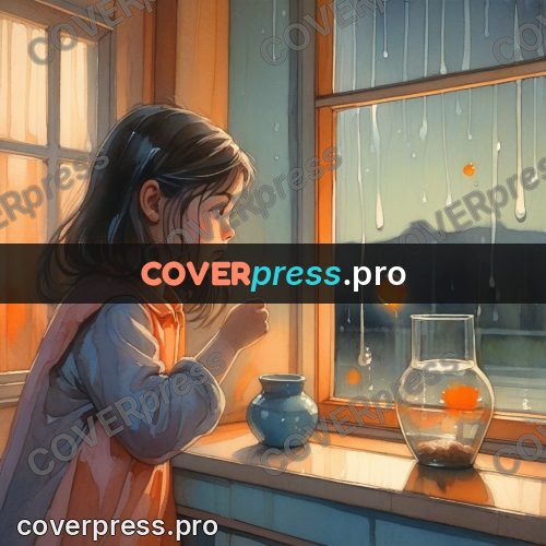 Watercolor illustration: girl at a rainy window