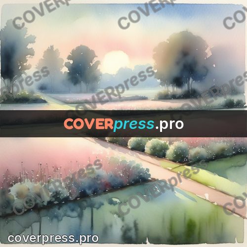 Watercolor illustration: fields in morning haze