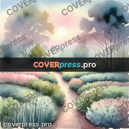 Watercolor illustration: fields in morning haze