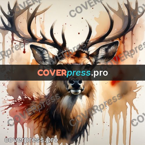 Watercolor illustration: stag head with antlers