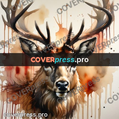 Watercolor illustration: stag head with antlers