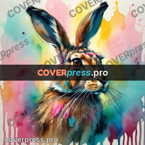 Watercolor illustration: hare with raised ears