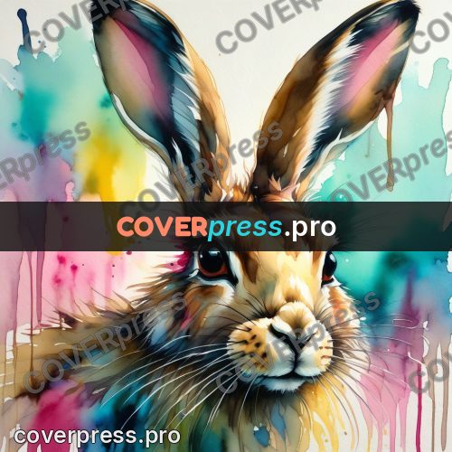 Watercolor illustration: hare with raised ears