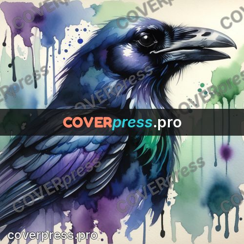 Watercolor illustration: raven in profile