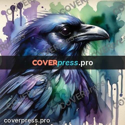 Watercolor illustration: raven in profile
