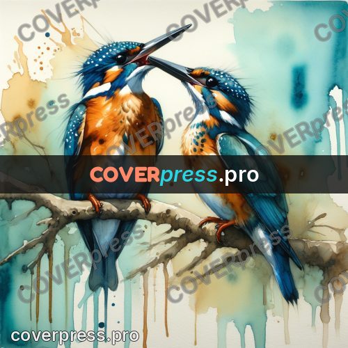 Watercolor illustration: kingfisher on a branch