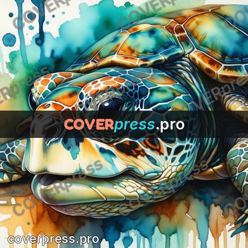 Watercolor illustration: sea turtle head