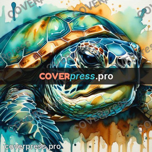 Watercolor illustration: sea turtle head