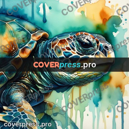 Watercolor illustration: sea turtle head
