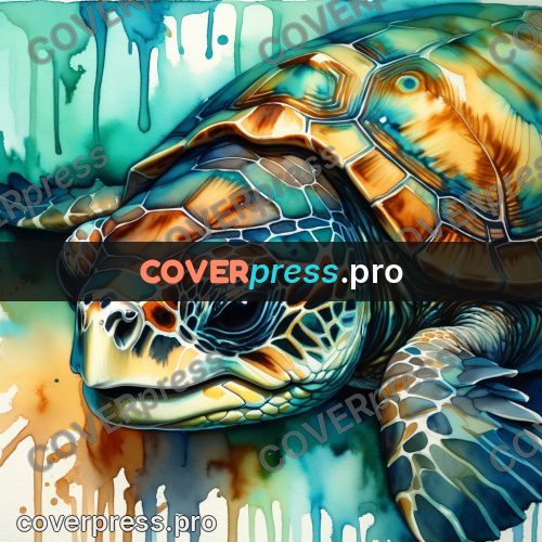 Watercolor illustration: sea turtle head