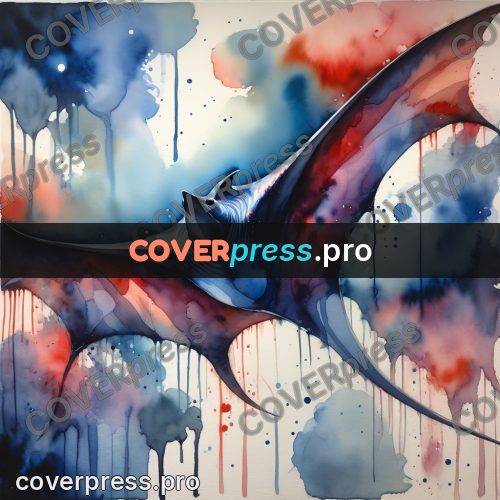 Watercolor illustration: manta ray in the water